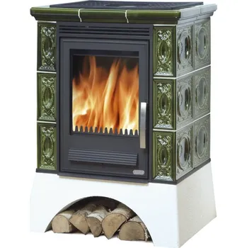 Krbová kamna Kachlová kamna na dřevo ABX HELVETIA KP 9 kW, zelená, bílý sokl TV výměník 6,9 kW 587311TPL