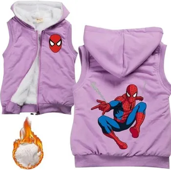 Chlapecký svetr Dětská bavlněná vesta s kožíškem a kapucí - Spiderman Barva: fialová - s pavučinou, Velikost: 130/7-8 let