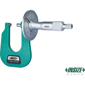 Mikrometr na měření tloušťky plechu 0-50/0,01 mm s číselníkem, typ B - plochý dotek INSIZE