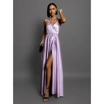 Dámské šaty Světle fialové dlouhé saténové šaty PERFECTLY Velikost: ONESIZE