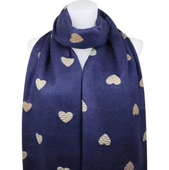 Šála Dámský oboustranný obdélníkový šál 2324-3 se srdíčky, tmavě modré barvy