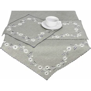 ubrus DekorTextil Celoroční vyšívaný ubrus - Květinový věnec - šedý ROZMĚR: 85 x 85 cm
