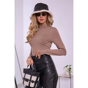 Dámské tričko Triko dlouhý rukáv stojáček Latynka 6818/6819 barva: hnědá-capucino, velikost: S/M