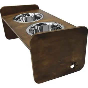 Miska pro psa Stojan na misky pro psy Dogbar RACIO M pro malá i velká plemena 2x 700 ml miska 44 x 25 x 22 cm hnědé dřevo