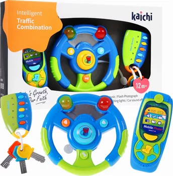 Hračka pro nejmenší Kaichi Smart Ride interaktivní volant se světlem a zvukem modrý/zelený