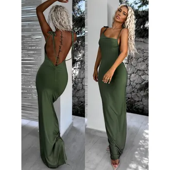 Dámské šaty Khaki šaty KONTRAME se zavazováním na ramenech Velikost: ONESIZE