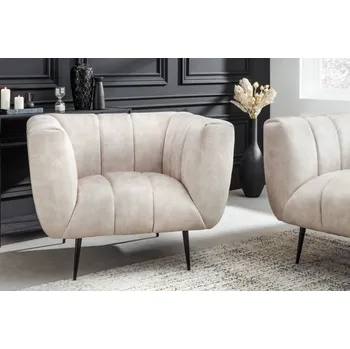 Křeslo Art deco moderní křeslo Vermont v krémovém champagnu čalounění na černých nožičkách 106cm