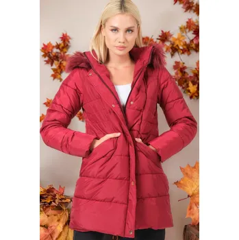 Dámský kabát Z6745 DEWBERRY DÁMSKÝ KABÁT - JEDNODUCHÝ BURGUNDY dewberry fuchsiová 2564829
