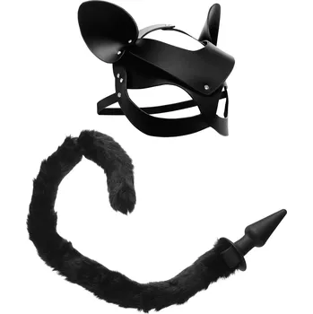 Anální kolík Tailz Black Cat Tail Anal Plug & Mask Set Black
