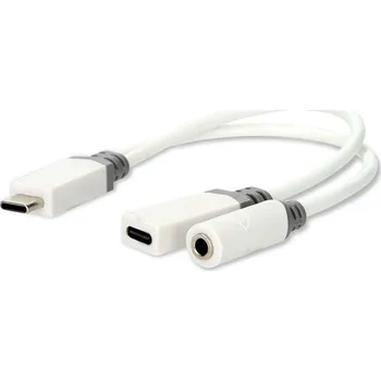Elektrická zásuvka NEDIS USB-C™ Adaptér | USB 2.0 | USB-C™ Zástrčka | USB-C™ Zásuvka / 3,5 mm Zásuvka | 0.10 m | Kulatý | Pozlacené | PVC | Bílá | Box