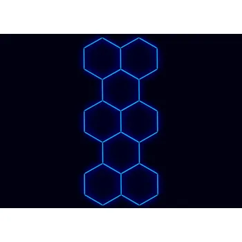 Kompletní LED hexagonové svítidlo modré 8 elementů 166 x 386 cm