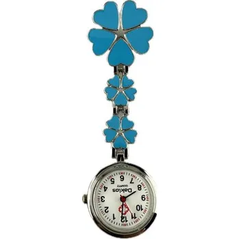 Hodinky Kovové připínací kapesní hodinky se srdíčky nejen pro zdravotní sestru - modré