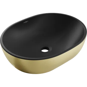 Umyvadlo Mexen Viki umyvadlo na desku 48 x 35 cm, černá matná/zlatý vzor linie - 21054877 Koupelnové umyvadla