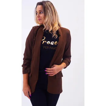 Dámská vesta BudesIN Tmavě hnědé sako Apayon bez zapínání, s vycpávky a falesnými kapsami Velikost: S