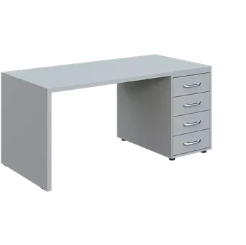 Dílenský stůl QPL 8 - 16Z4 stůl pracovní, dřevěná podnož, 4-zásuvkový, pravý, deska 36 mm, široký 1600 mm, šedá