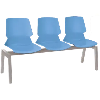PRETTY PLUS 3, plastová lavice do čekárny, 3-sedák, světle modrá, kostra stříbrná