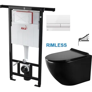 Klozet Předstěnový instalační systém s bílým tlačítkem M1710 + WC MEXEN LENA ČERNÁ Rimless + SEDÁTKO AM102/1120 M1710 ME01