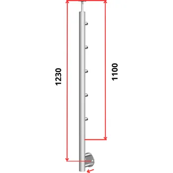 Zábradlí Hahn Steel Konfigurátor - nerezový sloupek O42,4mm - 5 x výplň O12mm, AISI 304 - brus, boční kotvení Typ držáku madla: Model 0718.242 - kulaté madlo ⌀42,4mm, Výška sloupku - nad podlahou: 1100mm, Parametry sloupku pod úrovní podlahy: 70*130mm