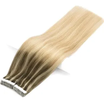 Příčesek Vlasové PU pásky tape in na prodlužování vlasů 50cm ombré balayage 08/24/60 - světle hnědá / platinová extra / platina