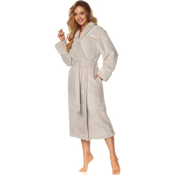 Dámský župan Dlouhý dámský župan L&L 2084 Satyn ecri XXL-172/110/118