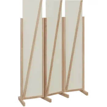 Paraván ATMOSFERE LINE 219, dřevěný 3-dílný paraván, mobilní, výška 1900 mm, rám dub bardolino, výplň smetanová