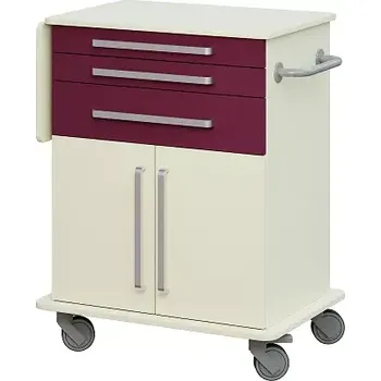 DEXTER 08 vozík asistenční, korpus a desky smetanová / zásuvky šalvěj, dvířka smetanová