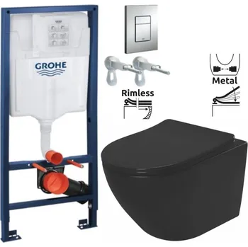 Klozet Rapid SL pro závěsné WC 38528SET s chromovou deskou + WC REA CARLO MINI RIMLESS ČIERNY MAT + SEDADLO 38772001 MM1
