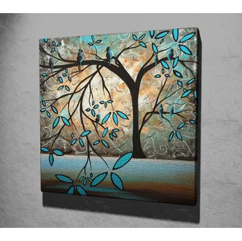 Obraz ASIR Obraz na plátně MODRÝ STROM S PTÁČKY 45 x 45 cm