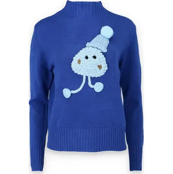 Dámský svetr Svetřík s aplikací stojáček ZJ90547 Itálie barva: modrá, velikost: S/M