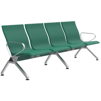 SPACE - 4, polyuretanová lavice do čekárny, 4-sedák, zelená, kostra stříbrná