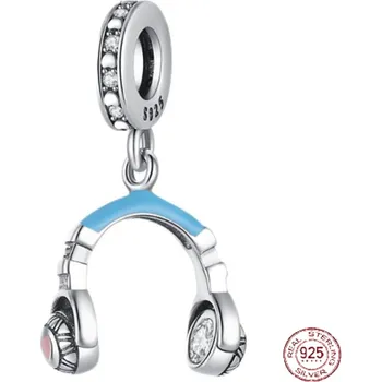 Přívěsek Charm Sterlingové stříbro 925 Sluchátka modrá, přívěsek na náramek zájmy