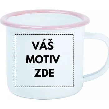 AveTech Smaltovaný plechový bílý hrnek 360 ml s růžovým okrajem