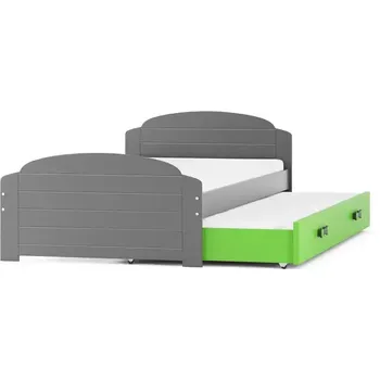 Postel BMS GROUP Dětská postel Lili - 2 osoby, 90x200 s výsuvnou přístýlkou s matrací – Bílá, Zelená