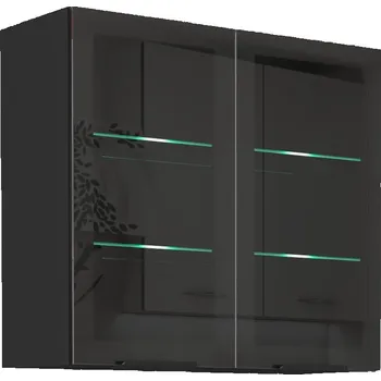 Kuchyňská skříňka Horní skříňka prosklená 80 GS-72 2F černá matná, Arona, Monza, Siena