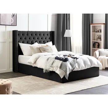 Postel Postel s úložným prostorem černá 160 x 200 cm sametové čalounění vysoké čelo ložnice Beliani