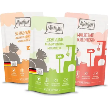 Krmivo pro kočku MjAMjAM Quetschie Mixpaket I kuře, hovězí, srdce 12 × 125 g 12x125g