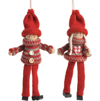 Dekorace - Panenka a panáček, ve svetru, závěs 18 cm, 2 ks