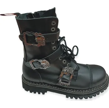 Moto obuv boty kožené KMM 10 dírkové černé se 3 přezkama skull Velikost: 36