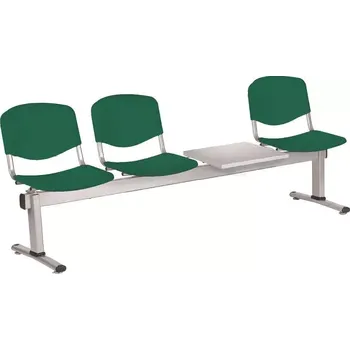 Zahradní lavice VINCENZA - 4 S, plastová lavice do čekárny, 3-sedák, stolek, zelená, kostra stříbrná