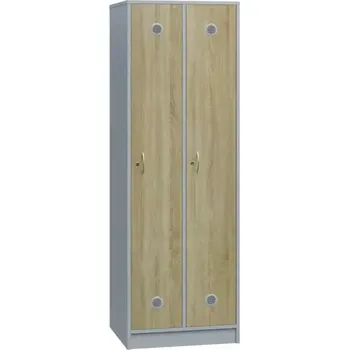 Šatní skříň STL - 180 - 60 šatní skříň dřevěná, 2-dveřová, šatní tyč, 1800x600x500, sokl, korpus šedá/dveře dub bardolino