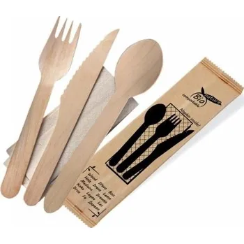 Jednorázové nádobí WIMEX Příborová sada dřevěná, nůž+vidlička+lžíce+ubrousek (1 set)