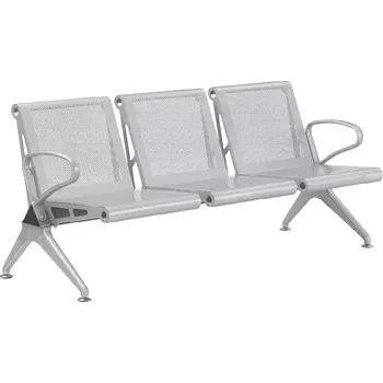 SPRING 3, kovová lavice do čekárny, 3-sedák, kostra stříbrná