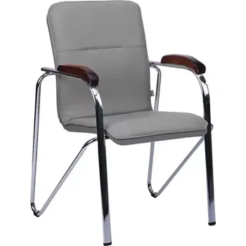 LAURA židle, koženka šedá, područky ořech