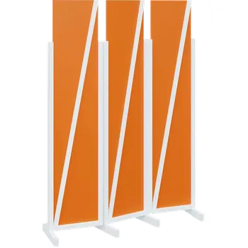 Paraván ATMOSFERE LINE 219, dřevěný 3-dílný paraván, mobilní, výška 1900 mm, rám bílá, výplň pomeranč