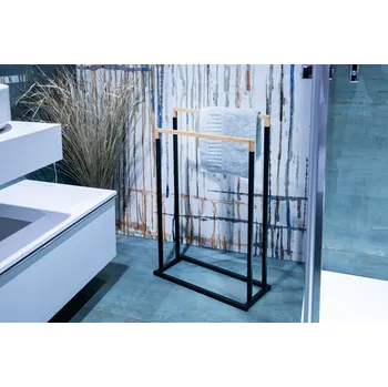 Věšák OLSEN SPA - Věšák do koupelny - kov (černá barva), bambus KD02061807
