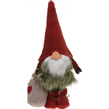 Vánoční dekorace Vánoční skřítek s taškou dárků - červený 46 cm
