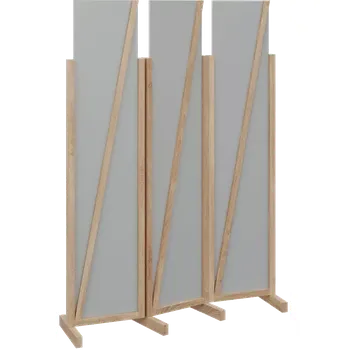 Paraván ATMOSFERE LINE 219, dřevěný 3-dílný paraván, mobilní, výška 1900 mm, rám dub bardolino, výplň šedá