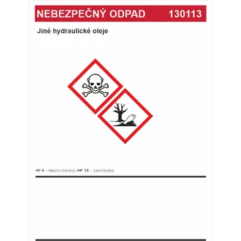 Značení Nebezpečný odpad 130113 Jiné hydraulické oleje samolepící vinylová fólie A7 (105 x 74 mm)