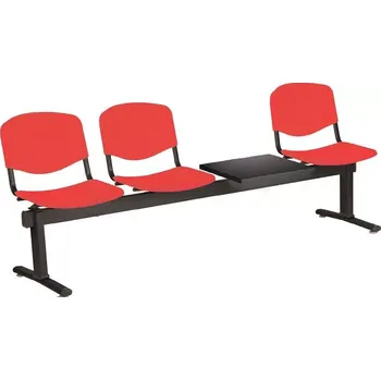 VINCENZA - 4 S, plastová lavice do čekárny, 3-sedák, stolek, červená, kostra černá