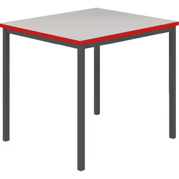 Jídelní stůl JSB 80 jídelní stůl, kovová podnož černá, deska 18 mm, deska šedá s hranou, červená flamengo, 800x800 mm